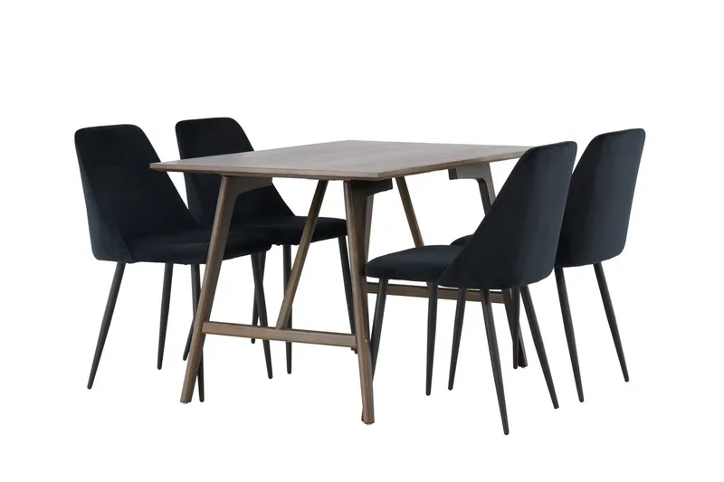 Rektangulär matgrupp Venture Home Svart Mörkbrun 4st