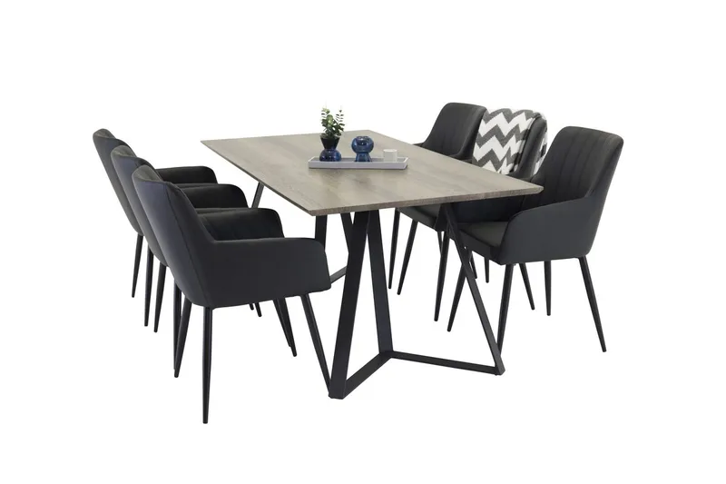 Rektangulär matgrupp Venture Home Svart Natur 6st