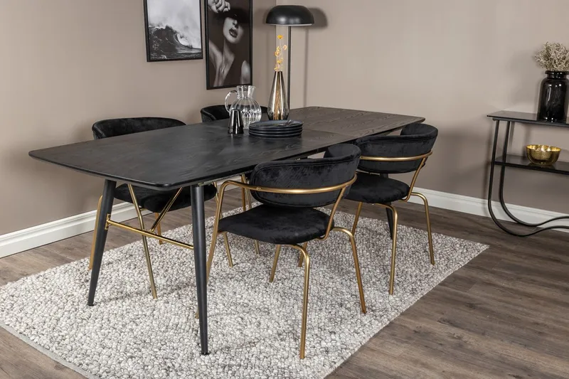 Rektangulär matgrupp Venture Home Svart Svart 4st