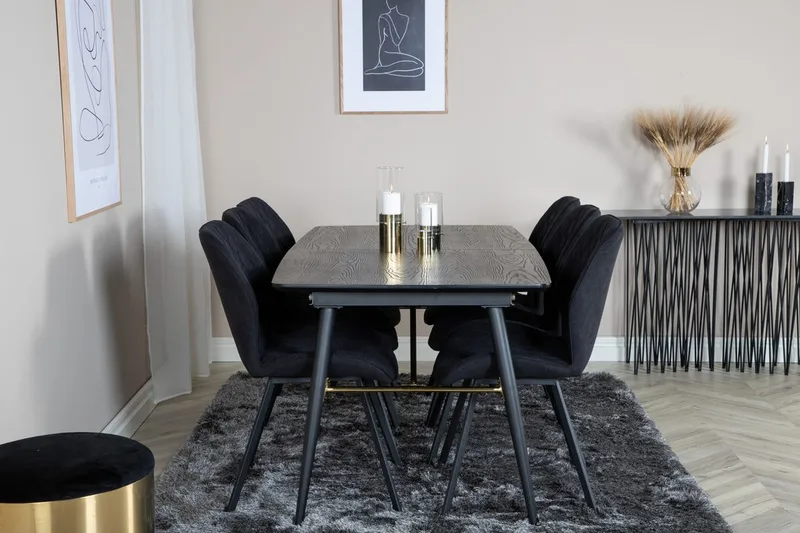 Rektangulär matgrupp Venture Home Svart Svart 6st