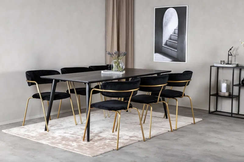 Rektangulär matgrupp Venture Home Svart Svart Mässing