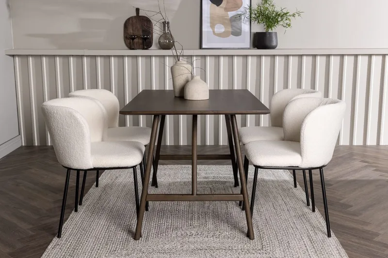 Rektangulär matgrupp Venture Home Vit Mörkbrun 4st, Tummanruskea