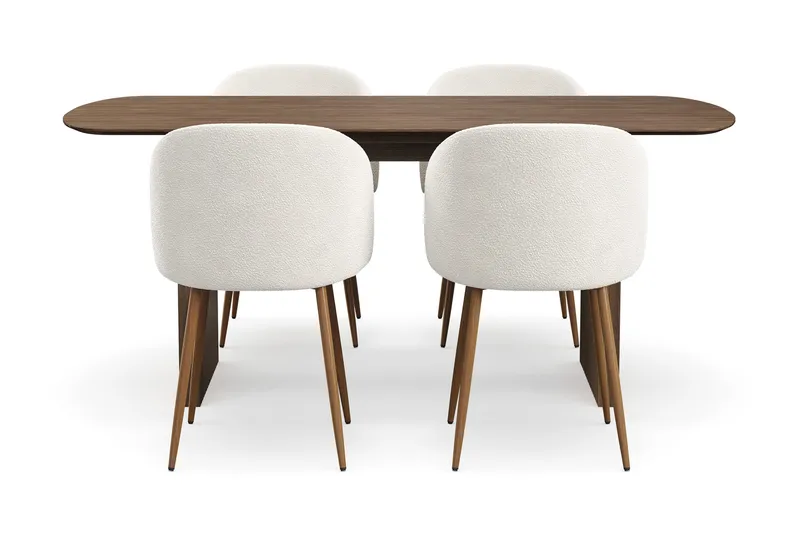 Richeto Ruokailuryhmä, jossa 4 Greya Ruokatuolia käsinojilla, Savustettu Tammi/Valkoinen Bouclé