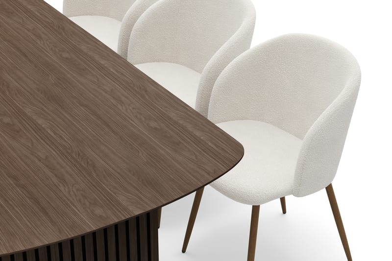 Richeto Ruokailuryhmä, jossa 6 Greya Ruokatuolia käsinojilla - Luonnollinen Viimeistely/Valkoinen Bouclé - Huonekalut - Pöytä & ruokailuryhmä - Ruokailuryhmä