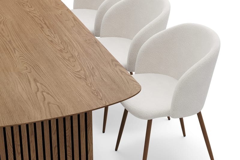 Richeto-ruokailuryhmä, jossa 6 Greya-ruokatuolia käsinojilla - Savutammi/Valkoinen bouclé - Huonekalut - Pöytä & ruokailuryhmä - Ruokailuryhmä