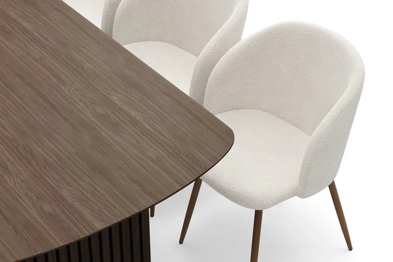 Richeto-ruokailuryhmä, jossa 6 Greya-ruokatuolia käsinojilla - Savutammi/Valkoinen bouclé - Huonekalut - Pöytä & ruokailuryhmä - Ruokailuryhmä