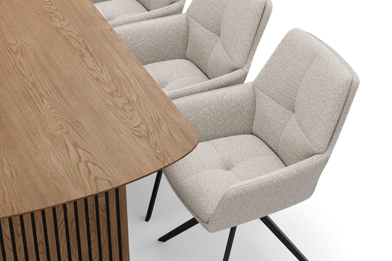 Richeto-ruokailuryhmä 180 cm ja 6 Torsby-pyörivää tuolia - Luonnollinen viimeistely / tummanbeige - Huonekalut - Pöytä & ruokailuryhmä - Ruokailuryhmä