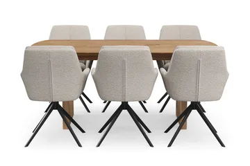 Richeto-ruokailuryhmä 180 cm ja 6 Torsby-pyörivää tuolia - Luonnollinen viimeistely / tummanbeige - Huonekalut - Pöytä & ruokailuryhmä - Ruokailuryhmä