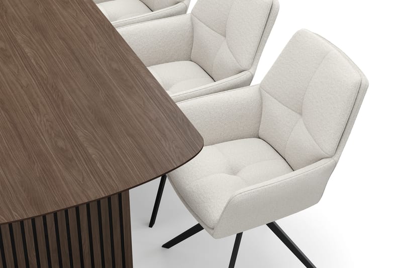 Richeto-ruokailuryhmä 180 cm ja 6 Torsby-pyörivää tuolia - Savustettu tammi / vaalea beige - Huonekalut - Pöytä & ruokailuryhmä - Ruokailuryhmä