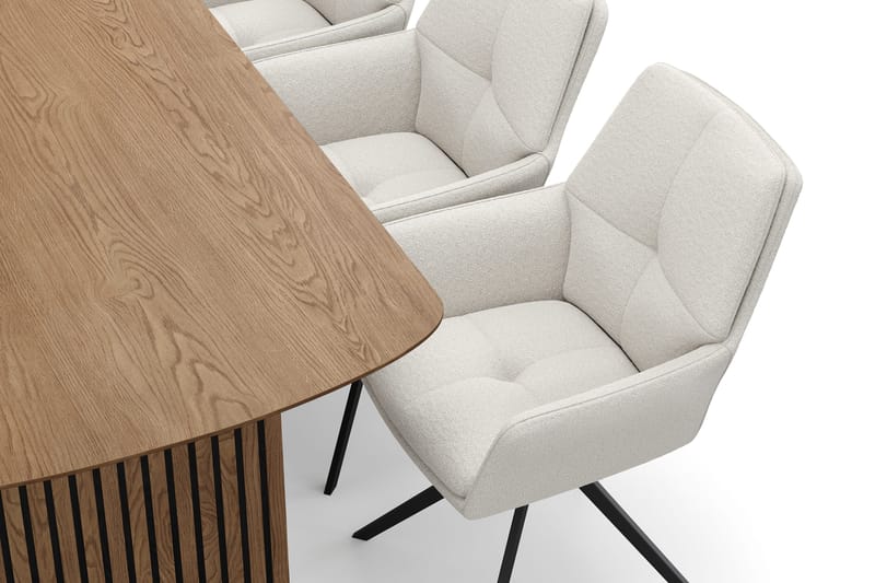 Richeto-ruokailuryhmä 180 cm ja 6 Torsby-pyörivää tuolia - Luonnollinen viimeistely / vaalea beige - Huonekalut - Pöytä & ruokailuryhmä - Ruokailuryhmä