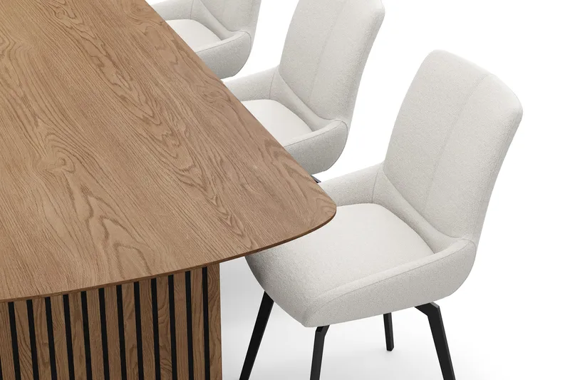 Richeto-ruokailuryhmä 210 cm ja 6 Mora-pyörivää tuolia - Luonnollinen viimeistely / vaalea beige - Huonekalut - Pöytä & ruokailuryhmä - Ruokailuryhmä