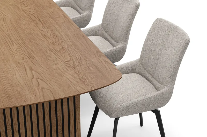 Richeto-ruokailuryhmä 210 cm ja 6 Mora-pyörivää tuolia - Luonnollinen viimeistely / tummanbeige - Huonekalut - Pöytä & ruokailuryhmä - Ruokailuryhmä