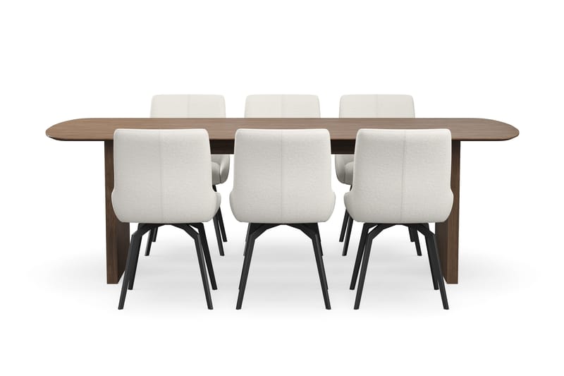 Richeto-ruokailuryhmä 240 cm ja 6 Mora-pyörivää tuolia - Savustettu tammi / vaalea beige - Huonekalut - Pöytä & ruokailuryhmä - Ruokailuryhmä