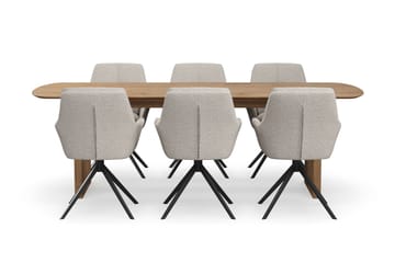 Richeto-ruokailuryhmä 240 cm ja 6 Torsby-pyörivää tuolia - Luonnollinen viimeistely / tummanbeige - Huonekalut - Pöytä & ruokailuryhmä - Ruokailuryhmä