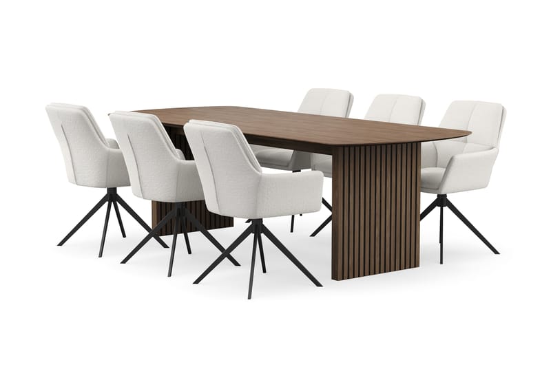 Richeto-ruokailuryhmä 240 cm ja 6 Torsby-pyörivää tuolia, Savustettu tammi / vaalea beige