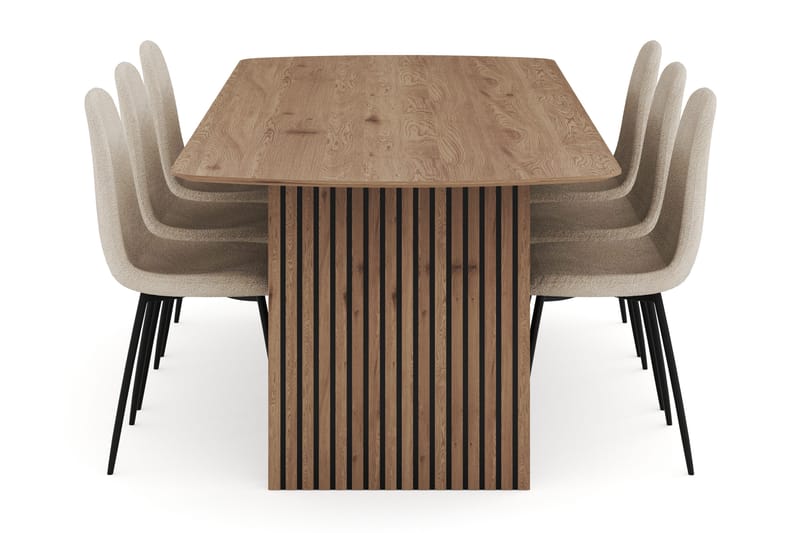 Richeto Ruokailuryhmä 240 cm ja 6 Polar Tuolia - Luonnollinen viimeistely - Huonekalut - Pöytä & ruokailuryhmä - Ruokailuryhmä