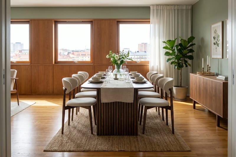 Richeto ruokailuryhmä 240 cm Savutammi 6 Molly ruokatuolilla - Savutammi/Beige - Huonekalut - Pöytä & ruokailuryhmä - Ruokailuryhmä