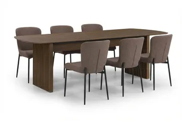 Richeto-ruokailuryhmä savustettu tammi 210 cm, 6 Elsie-ruokatuolia