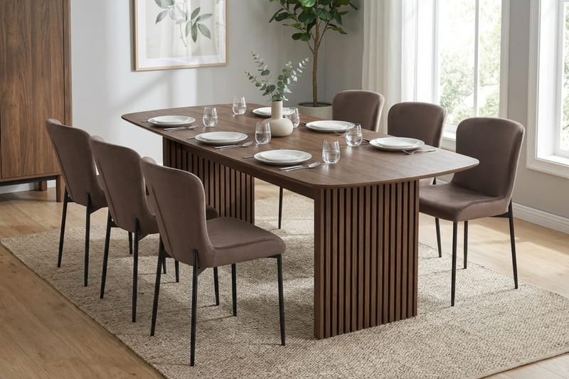 Richeto-ruokailuryhmä savustettu tammi 210 cm, 6 Elsie-ruokatuolia - Savustettu tammi/ruskea - Huonekalut - Pöytä & ruokailuryhmä - Ruokailuryhmä