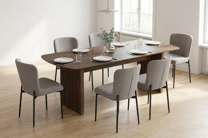Richeto-ruokailuryhmä savustettu tammi 210 cm, 6 Elsie-ruokatuolia - Savustettu tammi/vaaleanharmaa - Huonekalut - Pöytä & ruokailuryhmä - Ruokailuryhmä