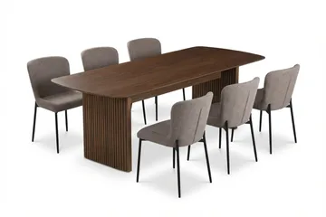 Richeto-ruokailuryhmä savustettu tammi 240 cm, 6 Elsie-ruokatuolia