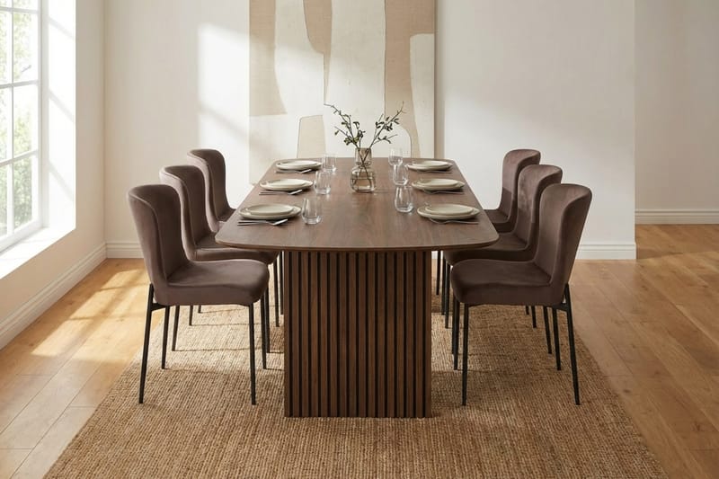 Richeto-ruokailuryhmä savustettu tammi 240 cm, 6 Elsie-ruokatuolia - Savustettu tammi/ruskea - Huonekalut - Pöytä & ruokailuryhmä - Ruokailuryhmä