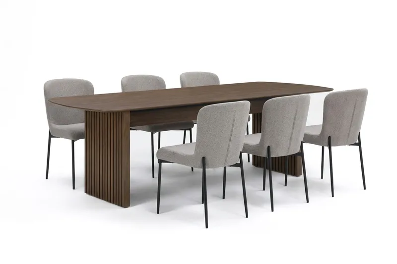 Richeto-ruokailuryhmä savustettu tammi 240 cm, 6 Elsie-ruokatuolia - Savustettu tammi/vaaleanharmaa - Huonekalut - Pöytä & ruokailuryhmä - Ruokailuryhmä