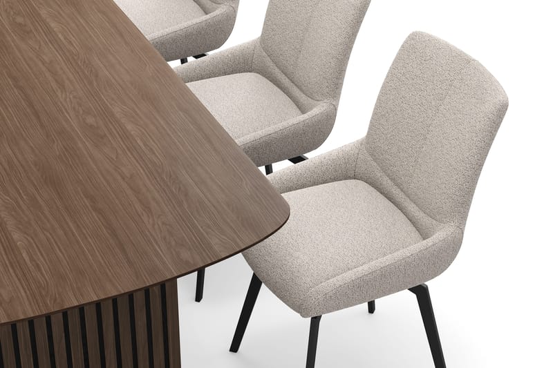 Richeto-ruokailuryhmä savutammea 210 cm ja 6 Mora-pyörivää tuolia - Savustettu tammi / tummanbeige - Huonekalut - Pöytä & ruokailuryhmä - Ruokailuryhmä