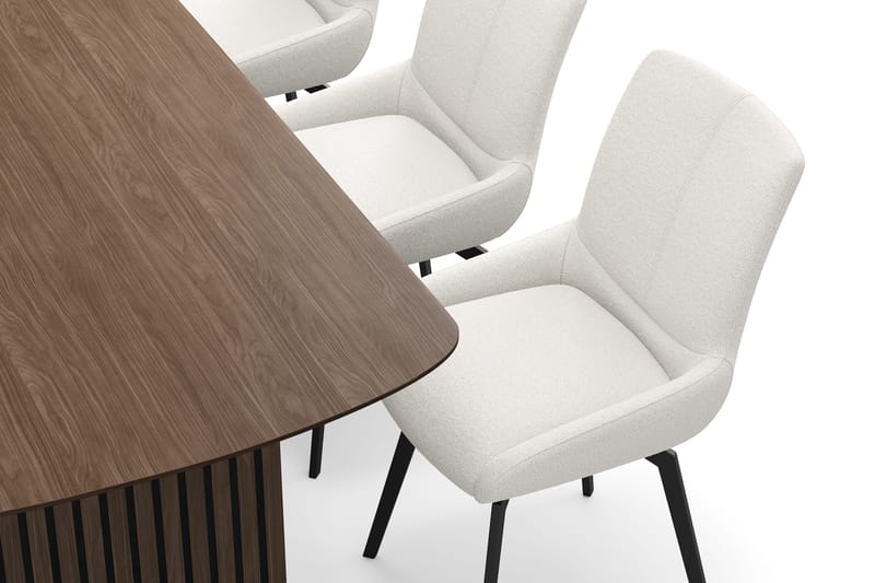 Richeto-ruokailuryhmä savutammea 210 cm ja 6 Mora-pyörivää tuolia - Savustettu tammi / vaalea beige - Huonekalut - Pöytä & ruokailuryhmä - Ruokailuryhmä