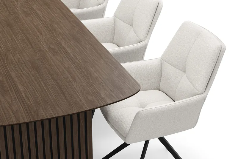 Richeto-ruokailuryhmä savutammea 210 cm ja 6 Torsby-pyörivää tuolia - Savustettu tammi / vaalea beige - Huonekalut - Pöytä & ruokailuryhmä - Ruokailuryhmä