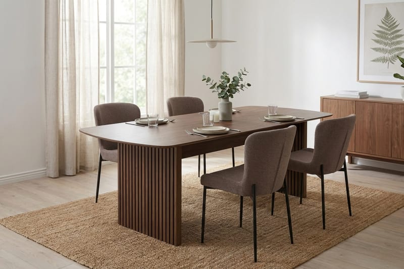 Richeto Ruokailuryhmä Savutammi 180 cm ja 4 Elsie Ruokatuolia - Savutammi/Harmaa - Huonekalut - Pöytä & ruokailuryhmä - Ruokailuryhmä