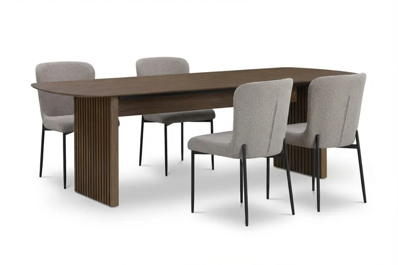 Richeto Ruokailuryhmä Savutammi 180 cm ja 4 Elsie Ruokatuolia - Savutammi/Vaaleanharmaa - Huonekalut - Pöytä & ruokailuryhmä - Ruokailuryhmä