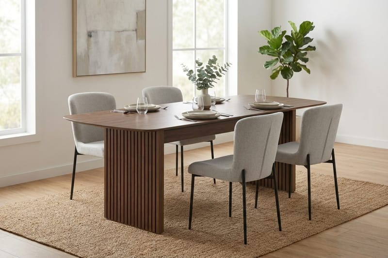 Richeto Ruokailuryhmä Savutammi 180 cm ja 4 Elsie Ruokatuolia - Savutammi/Valkoinen - Huonekalut - Pöytä & ruokailuryhmä - Ruokailuryhmä