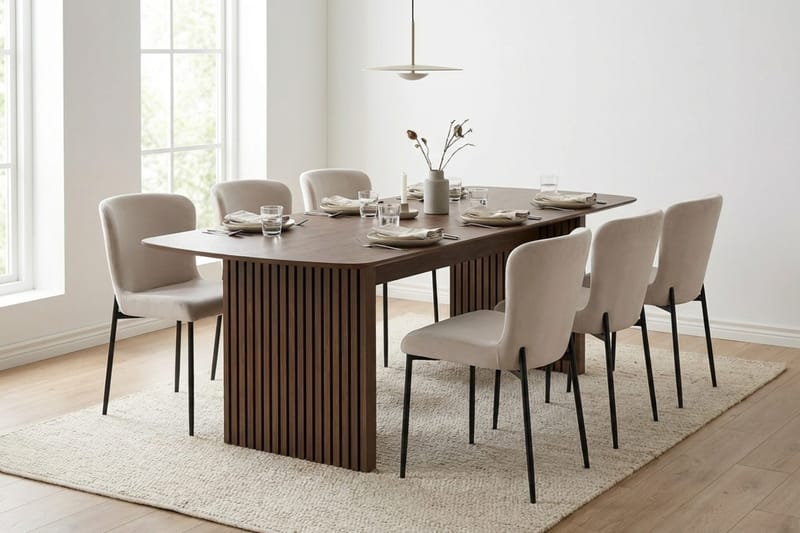 Richeto Ruokailuryhmä Savutammi 210 cm ja 6 Elsie Ruokatuolia - Savutammi/Beige - Huonekalut - Pöytä & ruokailuryhmä - Ruokailuryhmä