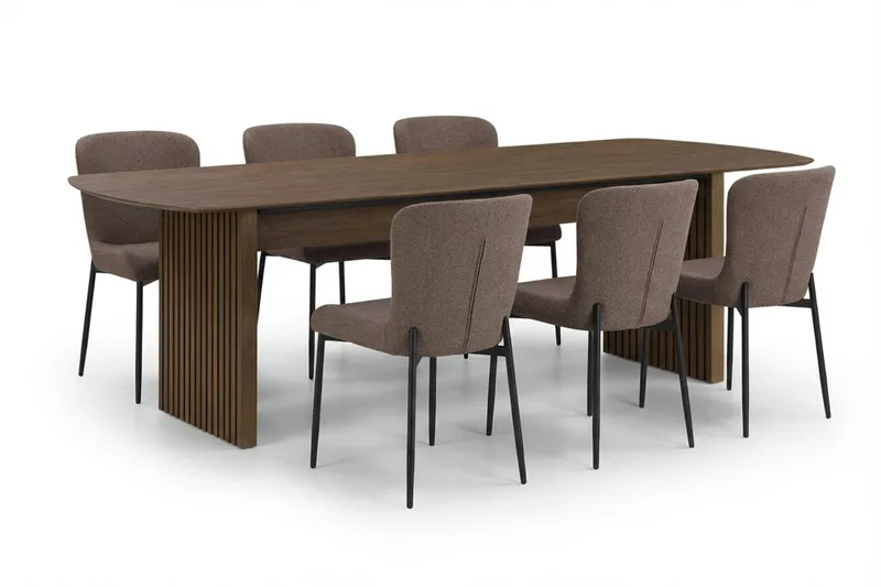 Richeto Ruokailuryhmä Savutammi 210 cm ja 6 Elsie Ruokatuolia - Savutammi/Harmaa - Huonekalut - Pöytä & ruokailuryhmä - Ruokailuryhmä