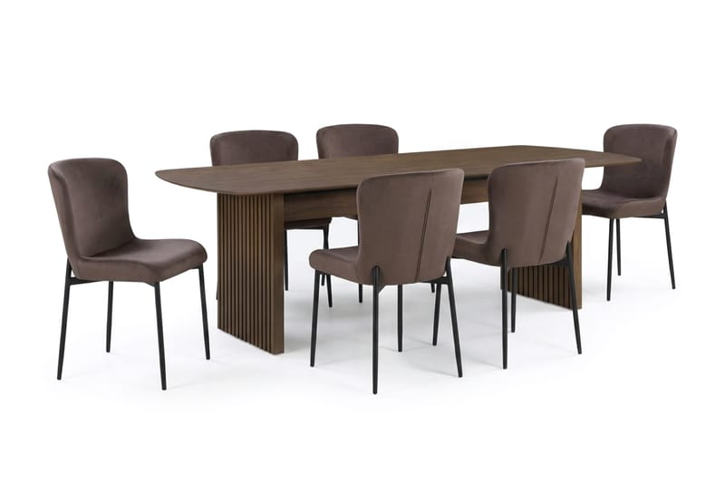 Richeto Ruokailuryhmä Savutammi 210 cm ja 6 Elsie Ruokatuolia - Savutammi/Ruskea - Huonekalut - Pöytä & ruokailuryhmä - Ruokailuryhmä
