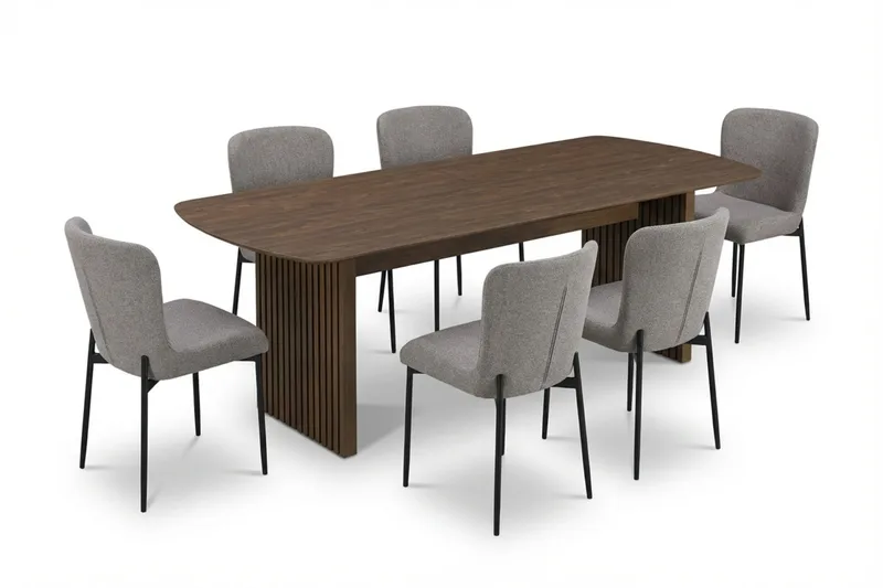 Richeto Ruokailuryhmä Savutammi 210 cm ja 6 Elsie Ruokatuolia, Savutammi/Vaaleanharmaa