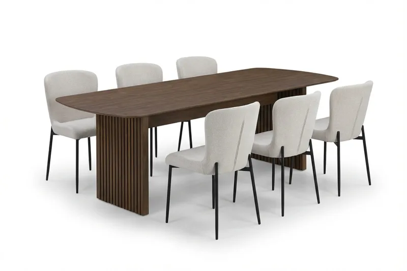 Richeto Ruokailuryhmä Savutammi 210 cm ja 6 Elsie Ruokatuolia - Savutammi/Valkoinen - Huonekalut - Pöytä & ruokailuryhmä - Ruokailuryhmä