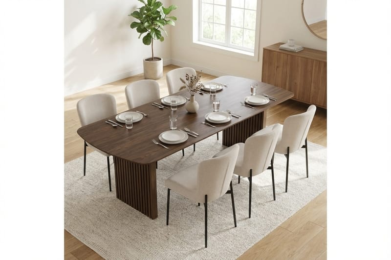Richeto Ruokailuryhmä Savutammi 210 cm ja 6 Elsie Ruokatuolia - Savutammi/Valkoinen - Huonekalut - Pöytä & ruokailuryhmä - Ruokailuryhmä