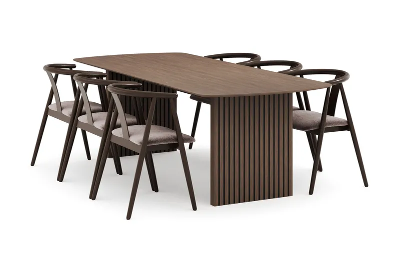 Richeto Ruokailuryhmä Savutammi 240 cm ja 6 Cytie Käsinojallista Tuolia, Savustettu tammi