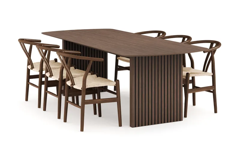 Richeto Ruokailuryhmä Savutammi 240 cm ja 6 Dastoori Tuolia, Savustettu tammi