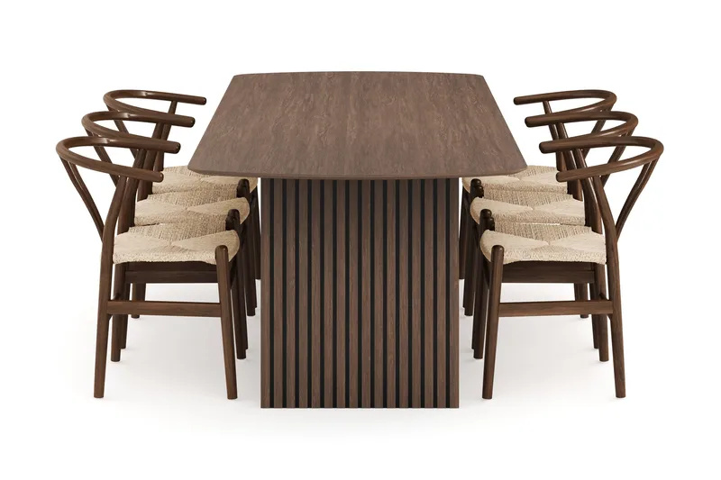 Richeto Ruokailuryhmä Savutammi 240 cm ja 6 Dastoori Tuolia - Savustettu tammi - Huonekalut - Pöytä & ruokailuryhmä - Ruokailuryhmä