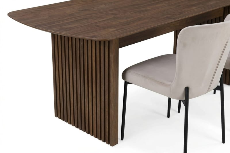 Richeto Ruokailuryhmä Savutammi 240 cm ja 6 Elsie Ruokatuolia - Savutammi/Beige - Huonekalut - Pöytä & ruokailuryhmä - Ruokailuryhmä