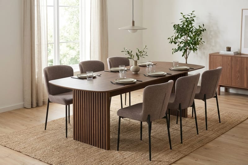 Richeto Ruokailuryhmä Savutammi 240 cm ja 6 Elsie Ruokatuolia - Savutammi/Harmaa - Huonekalut - Pöytä & ruokailuryhmä - Ruokailuryhmä