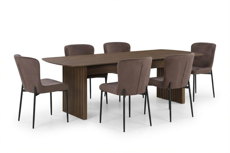 Richeto Ruokailuryhmä Savutammi 240 cm ja 6 Elsie Ruokatuolia, Savutammi/Ruskea