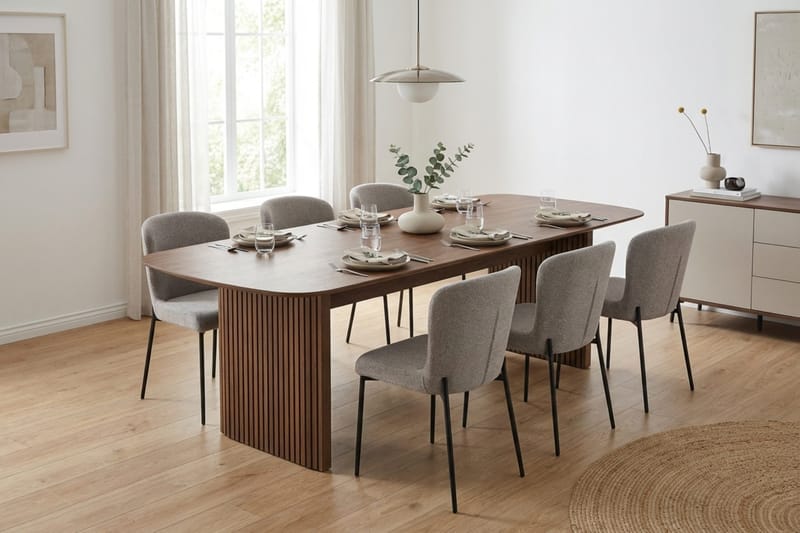 Richeto Ruokailuryhmä Savutammi 240 cm ja 6 Elsie Ruokatuolia - Savutammi/Vaaleanharmaa - Huonekalut - Pöytä & ruokailuryhmä - Ruokailuryhmä