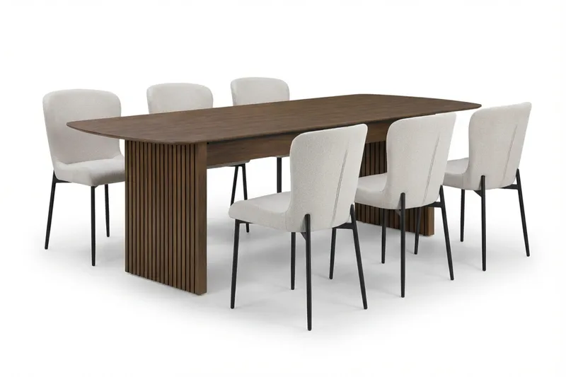 Richeto Ruokailuryhmä Savutammi 240 cm ja 6 Elsie Ruokatuolia - Savutammi/Valkoinen - Huonekalut - Pöytä & ruokailuryhmä - Ruokailuryhmä