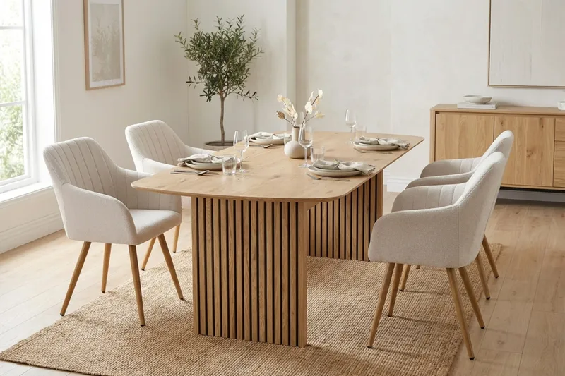Richeto Ruokailuryhmä Tammi 180 cm 6 Filippa ruokatuolia - Tammi/Valkoinen - Huonekalut - Pöytä & ruokailuryhmä - Ruokailuryhmä