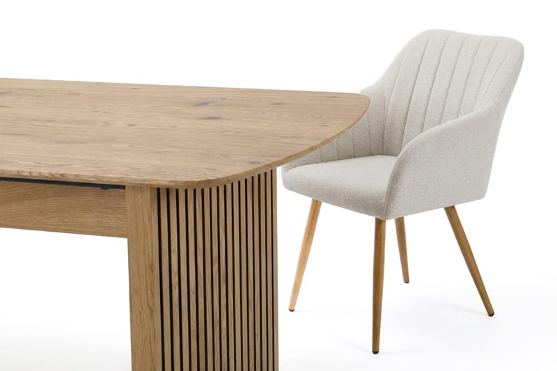 Richeto Ruokailuryhmä Tammi 180 cm 6 Filippa ruokatuolia - Tammi/Valkoinen - Huonekalut - Pöytä & ruokailuryhmä - Ruokailuryhmä