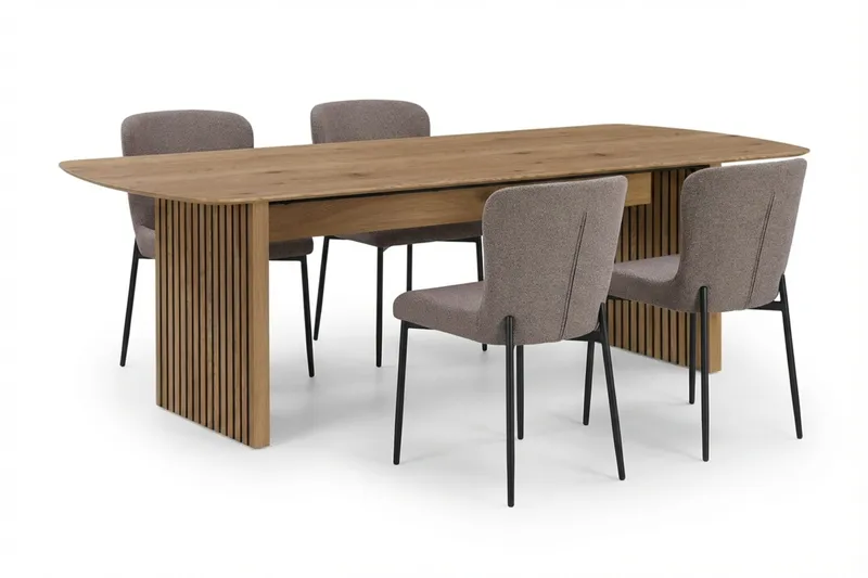 Richeto Ruokailuryhmä Tammi 180 cm ja 6 Elsie Ruokatuolia - Tammi/Harmaa - Huonekalut - Pöytä & ruokailuryhmä - Ruokailuryhmä